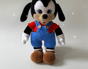 Peluche di Pippo fatto a mano all'uncinetto, personaggio dei cartoni animati in morbido peluche, amigurumi da collezione, simpatico regalo per i fan Disney