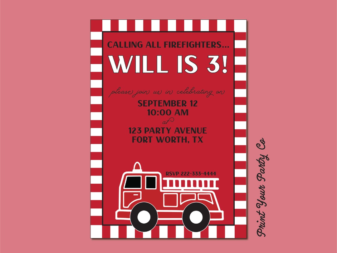 Firetruck Birthday Party Invitation_custom Digital Download - Etsy
