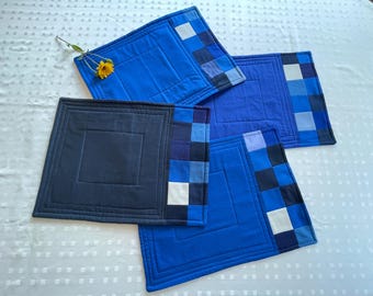 Tischset vier Platzdeckchen blau  maritim Tischläufer Tischdecke Patchwork 4 Stück