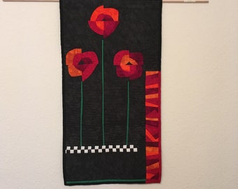 Wandbehang Wandbild Mohnblumen Patchwork Quilt Patchworkdecke