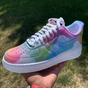 Colorful cloud AF1’s, rainbow effect, sky colors, personalized sneakers, unisex sneakers, womens sneakers, custom AF1, Coopskicks