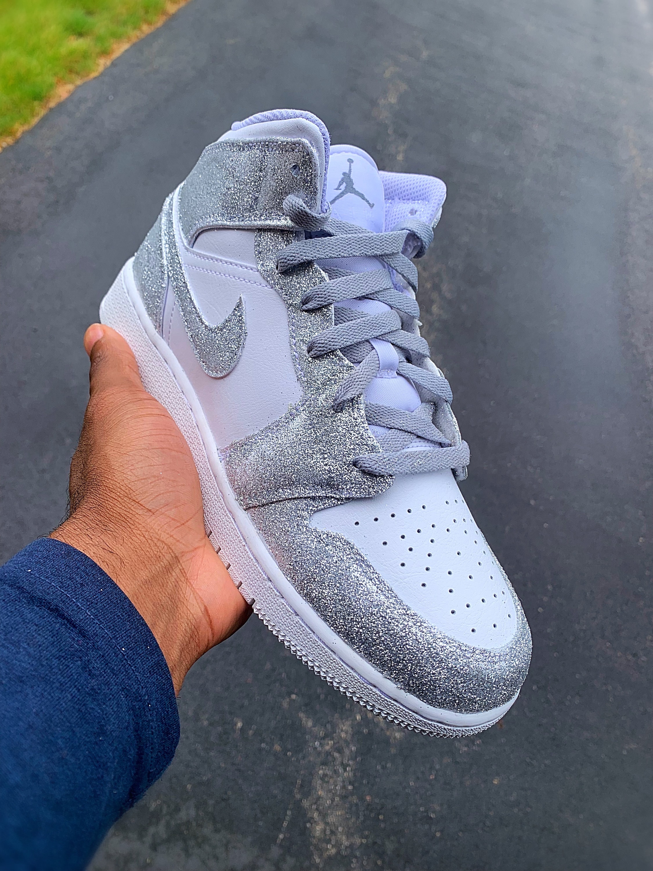Glitter Air Jordan 1s, Gift for Her, Silver Glitteraj1 Glitter Air Jordan 1s, Gift for Her, Silver Glitteraj1
