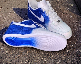 Custom Glitter fade AF1’s, gift for him, blue glitter AF1, unisex custom shoes, glitter fashion hightops, CoopsKicks, unisex sneakers, gift