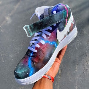 Custom Galaxy hightop AF1s, personalized gift, custom sneaker, custom galaxy print, unisex shoe, gift for him, space art, galaxy design