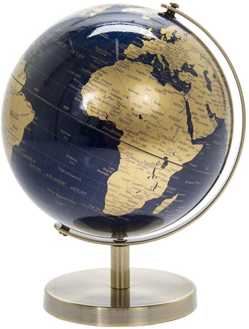 27cm Vintage Rotating Gold and Blue World Globe with Metal Etsy