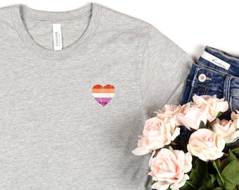 lesbian pride flag heart shirt, subtle lesbian pride shirt, gay pride tshirt, lgbt clothing, L001