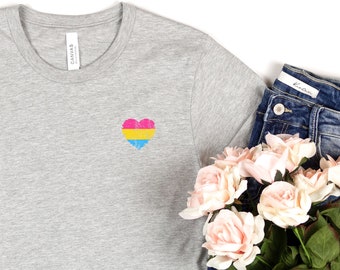 pansexual pride shirt with pansexual flag heart, subtle pride pan pansexual shirt, pan pride shirt for pride month, P001