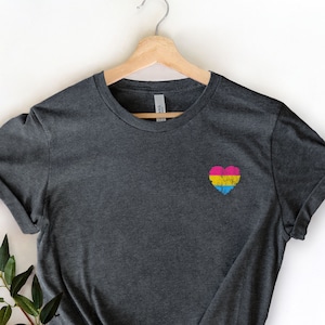 pansexual pride shirt with pansexual flag heart, subtle pride pansexual shirt, pan pride flag, pride month pansexual clothing, P001