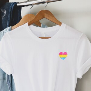 pansexual shirt with pansexual flag heart, pan pride shirt, subtle pride pansexual t shirt, pansexual clothing, pan pride flag, P001