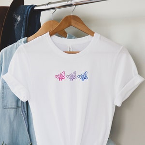 subtle bi pride shirt, bisexual shirt with bi flag butterflies, lgbt clothing for pride month, subtle bi pride shirt, gay pride tshirt, B003