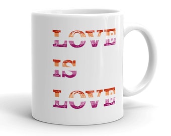 lesbian pride flag love is love coffee mug in lesbian flag colors, lesbian girlfriend gift, L002