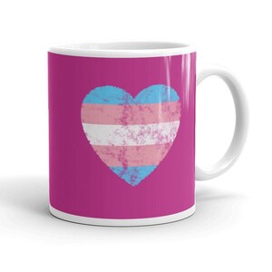 transgender pride coffee mug with heart in trans flag colors| lgbtq gift ideas | transgender gift idea | T001