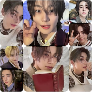 Peut inclure: Un collage de neuf photos mettant en scène une jeune personne avec différentes coiffures et tenues. Les images présentent diverses poses et expressions, certaines tenant un livre ou faisant des gestes de la main. La palette de couleurs comprend des tons neutres et des touches de rouge.