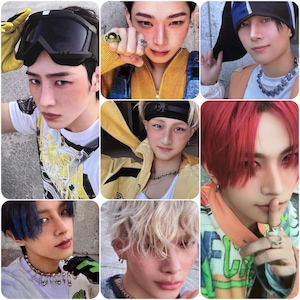 Peut inclure: Un collage de neuf portraits présentant des individus avec des coiffures et des accessoires variés. Les images présentent différents styles de mode, notamment des lunettes, des bandanas et des bijoux. La palette de couleurs comprend le jaune, le noir et le blanc, avec du maquillage.