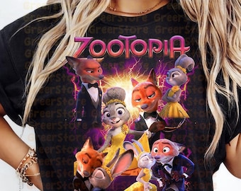 Zootopia-karaktärer T-shirt, Nick Wilde Judy Hopps par-T-shirt, Zootopia 2 2025-outfit, familjesemester-T-shirt