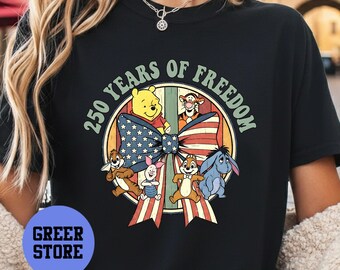 Pooh Coquette Bow USA 250th Anniversary Shirt 1776-2026, America 250 Years Independence Day 4th of July Gift Shirt