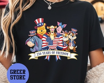 Pooh Coquette Bow USA 250th Anniversary Shirt 1776-2026, America 250 Years Independence Day 4th of July Gift Shirt