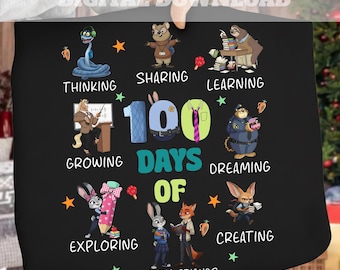 100 Tage Denken PNG, Disney 100. Schultag Zootopia 2 Charaktere Kinder PNG (Digitaler Download)