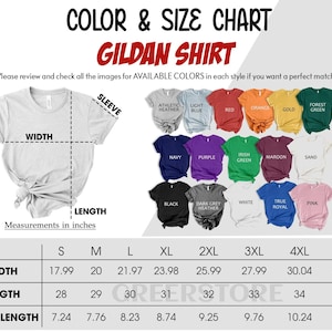 GreerStore Gildan Color Size Chart