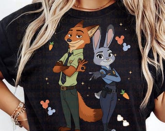 Zootopia-karaktärer T-shirt, Zootopia 2 2025 T-shirt, Six Seven Meme Nick Wilde, Judy Hopps, Familjeutflyktsoutfit