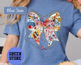 Pooh Coquette Bow USA 250th Anniversary Shirt 1776-2026, America 250 Years Independence Day 4th of July Gift Shirt