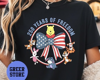 Pooh Coquette Bow USA 250th Anniversary Shirt 1776-2026, America 250 Years Independence Day 4th of July Gift Shirt