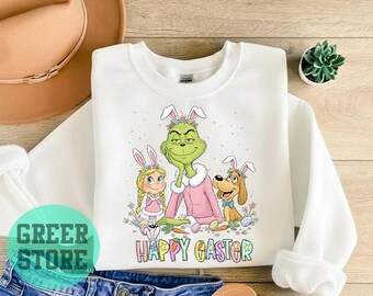 Retro Grinch Easter Shirt, Happy Easter Bunny Grinch Tee, Funny Easter Cartoon Shirt, Spring Holiday Family Gift
