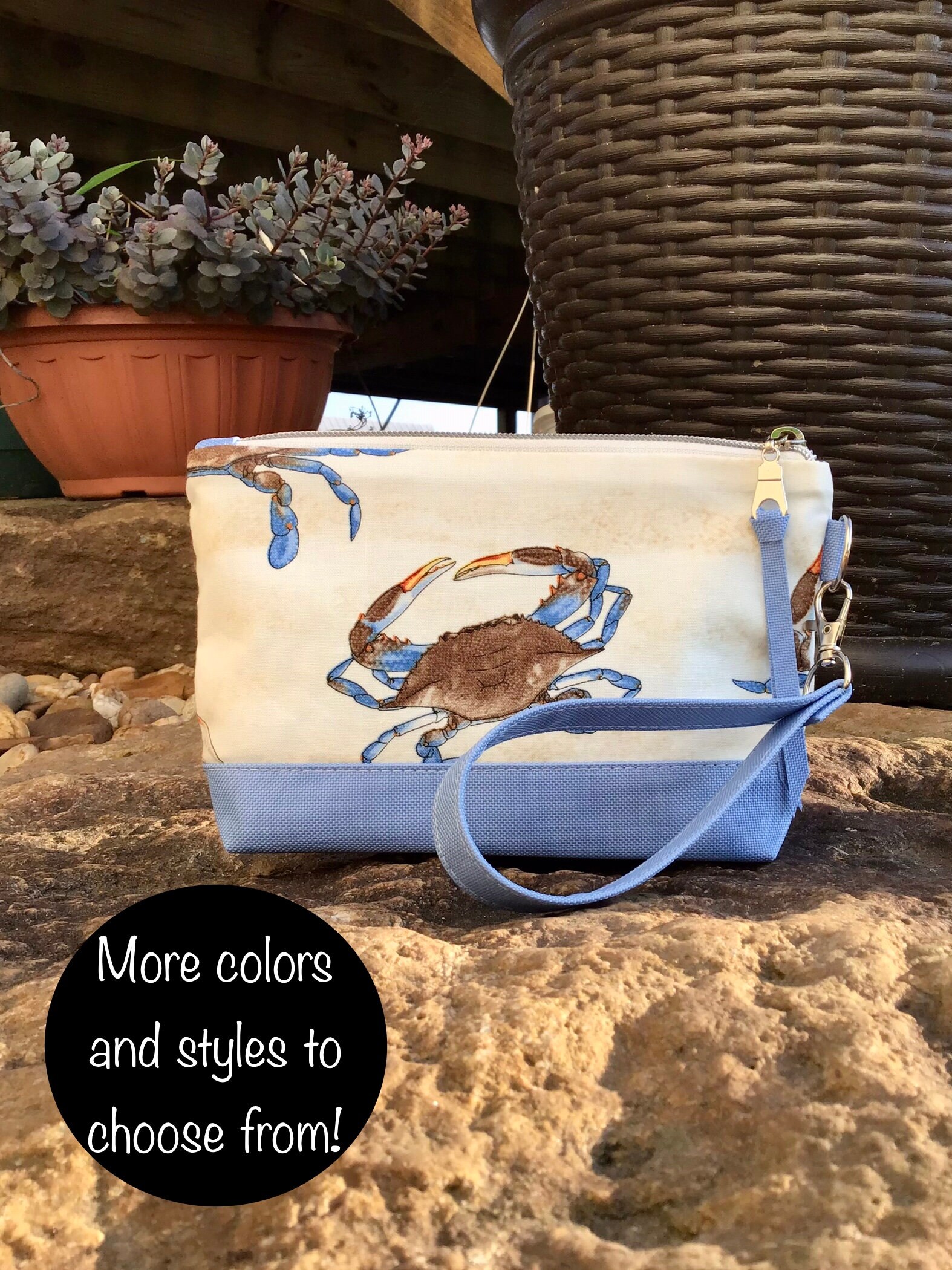 Blue Crab Bag Wristlet Purse Zipper Pouch or Crossbody Etsy