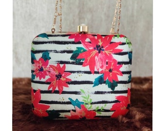 White floral Printed Square shape Clutch handbags | Evening clutches | Gift for girlfriend| Gift for sister | Gift for her