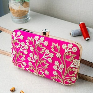 Pinke Abendtasche Handtasche, PartyTasche Indian Zardozi Clutch Sling, Hochzeit Brauttasche, Bestickte Abendtasche, Geschenk