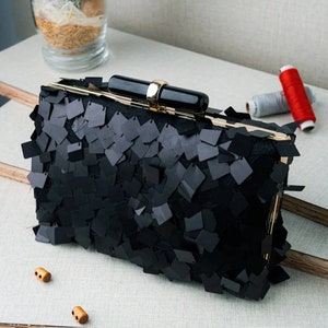 Black Evening Clutch Handbag , Party Purse Indian Zardozi Clutch Sling, Wedding Bridal Bag, Embellished Embroidered Evening Clutch, Gift