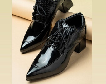 Oxford Pumps, Womens Oxfords, Heeled Oxfords, Chic Leather Shoes, Custom Shoes, Oxford Heels, Black shoes FREE personnalisation