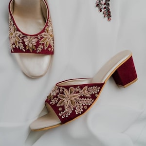 Bridal Shoes, Burgundy wedding shoes, Velvet Red Heels, Dark Red Pumps, Red wedding heels, Velvet Pumps, Velvet shoes Indian Ethnic heels