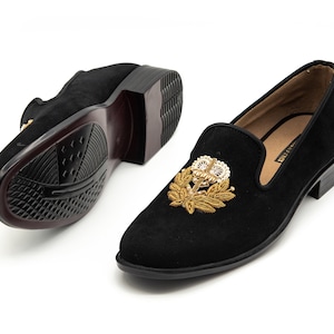 Men's Black Embroidered Velvet Loafers – Handcrafted Designer Slip On Shoes