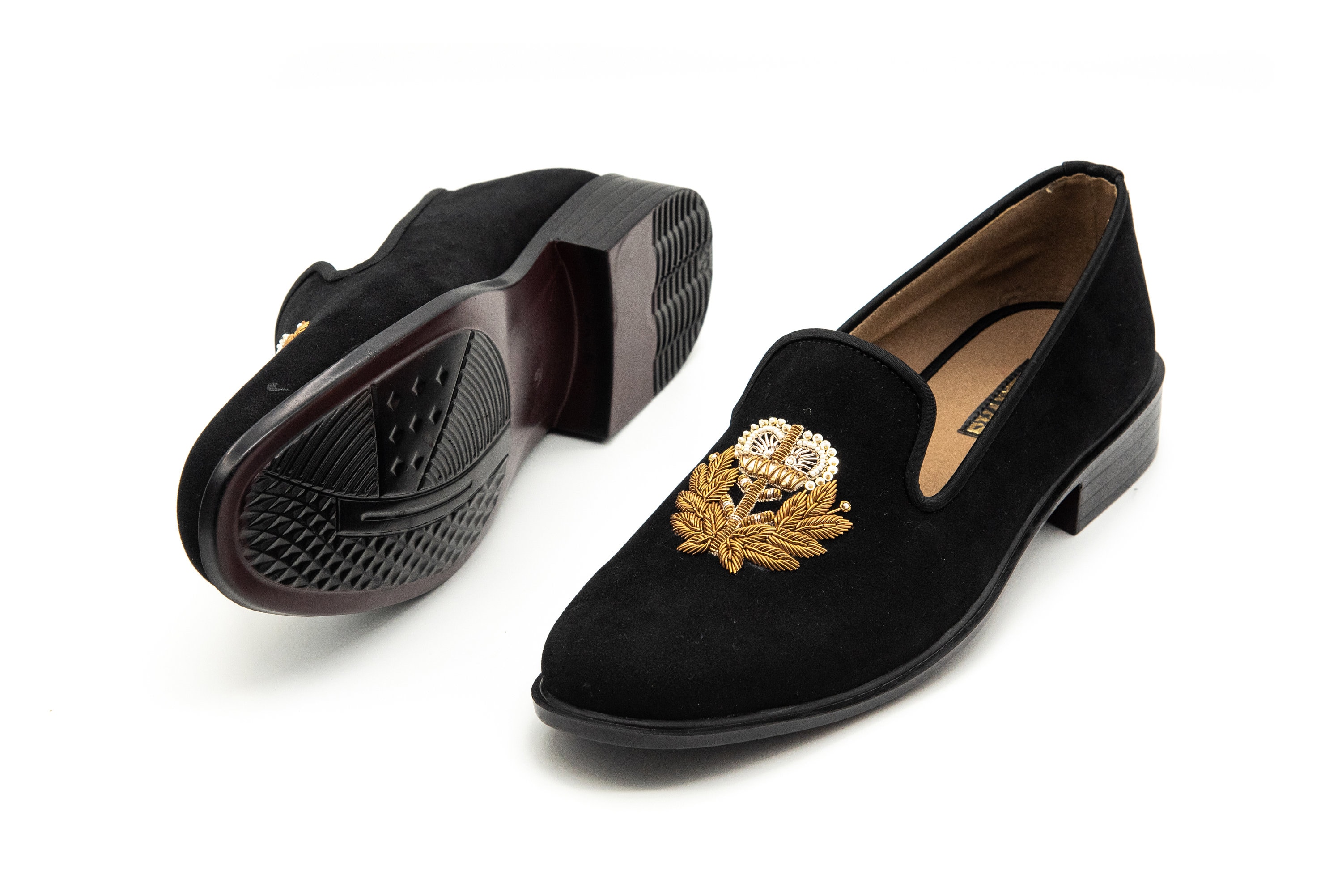Metrocharm Men\'s Black Vintage Velvet Loafers Gold Chain Buckle Slip On Shoes Men main image 4