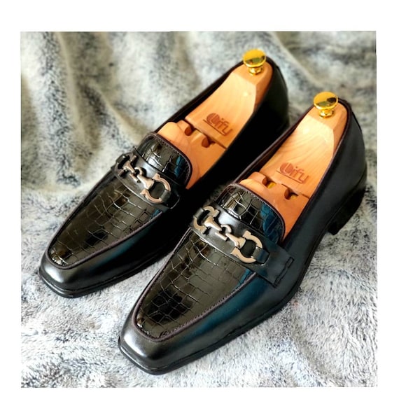 Men's stylish loafers shoes black faux leather