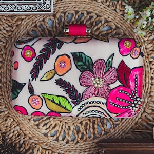Peach color floral printed Embroidered embellished Evening Clutch  , Party Purse Indian Zardozi Clutch Sling,Wedding Bridal Bag,Gift for her