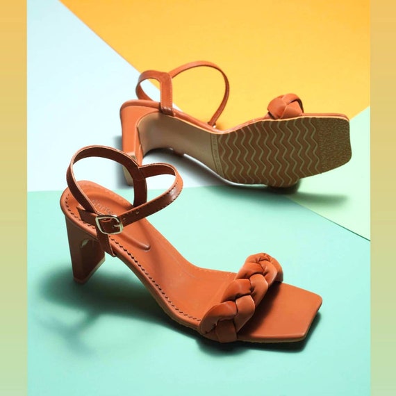 Buy GNIST Tan Braided Tie up Block Heel Sandal for Women Online in India