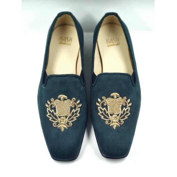 Men Emrald Green Olive Green Suede Velvet Loafers Slipon Shoes