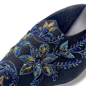 Navy Suede Mules, Hand Embroidered Pointed Toe Heel, Indian Wedding Shoes image 2