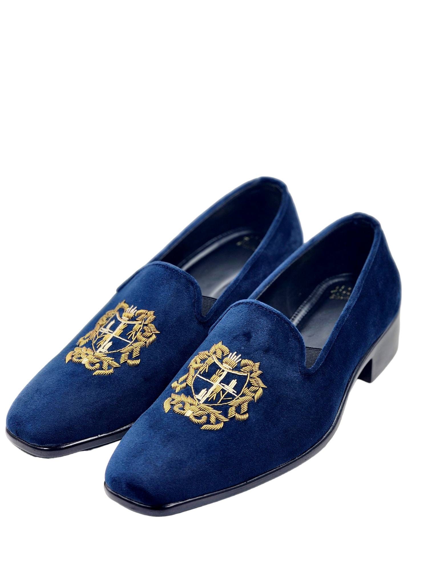 navy blue velvet loafers