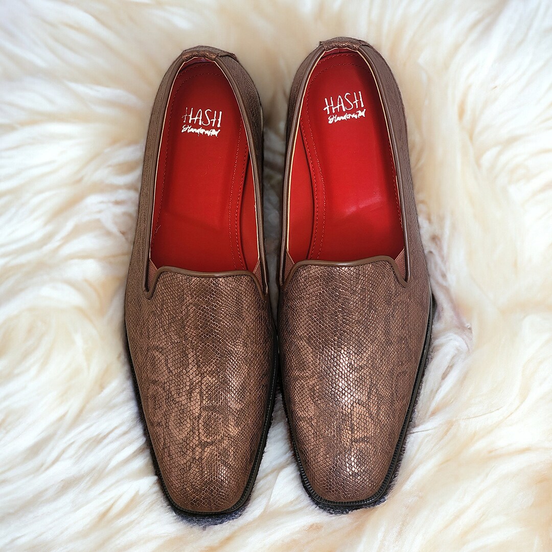 Men Brown Snake Foil Print Shoes Loafers Slipons | Men Gray  display picture 1