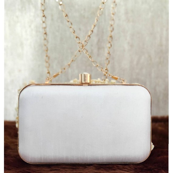 Weiße Abendtasche Handtasche, PartyTasche Indian Zardozi Clutch