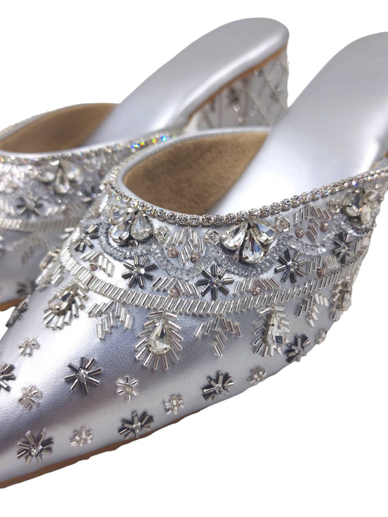 silver rhinestone block heels