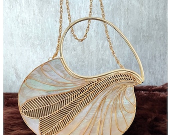 Gold Brass Metal Clutch Cream Resin Clutch,party Purse Clutch