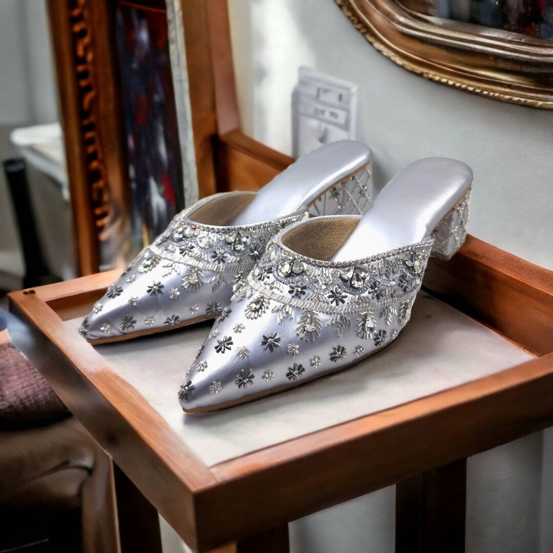 silver rhinestone block heels