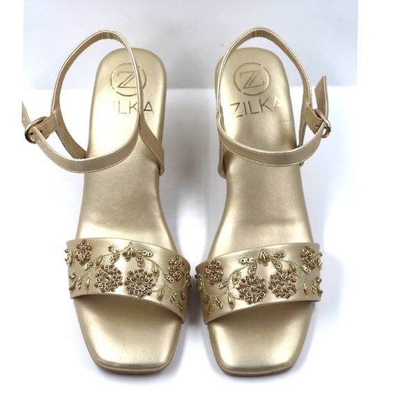 Buy Gold Embroidered Nihaar Wedges by House of Vian Online at Aza Fashions.