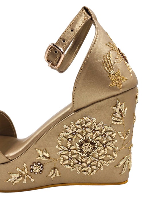 Tresmode Berlin Gold Women's Dress Wedge Heel Sandals