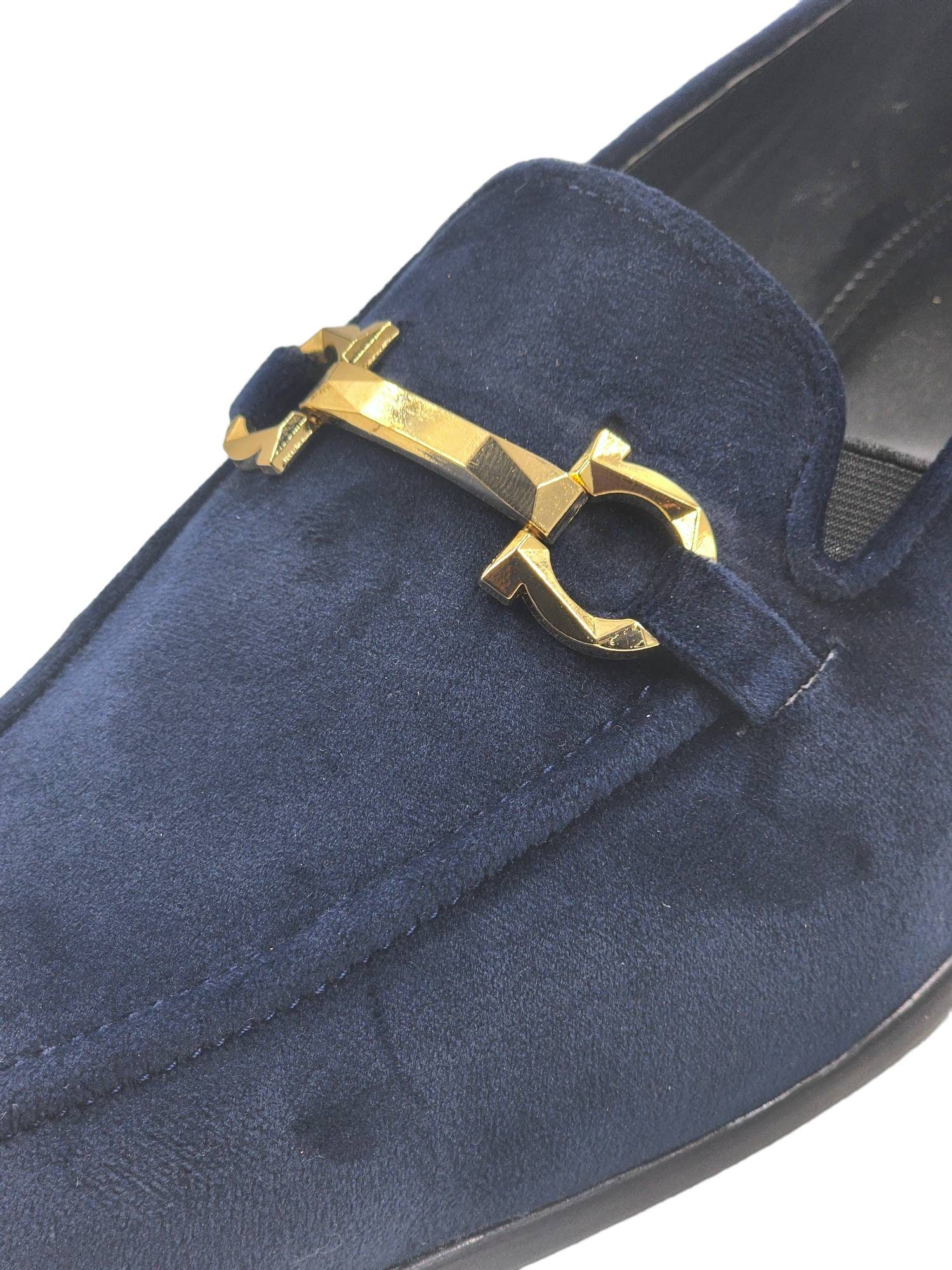 navy blue velvet loafers