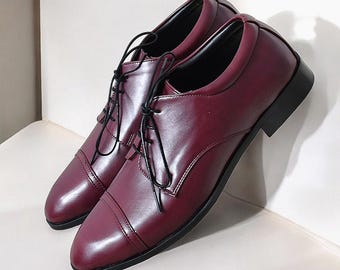 Men's Burgundy Vegan Leather Derby Shoes | Formal Lace-ups